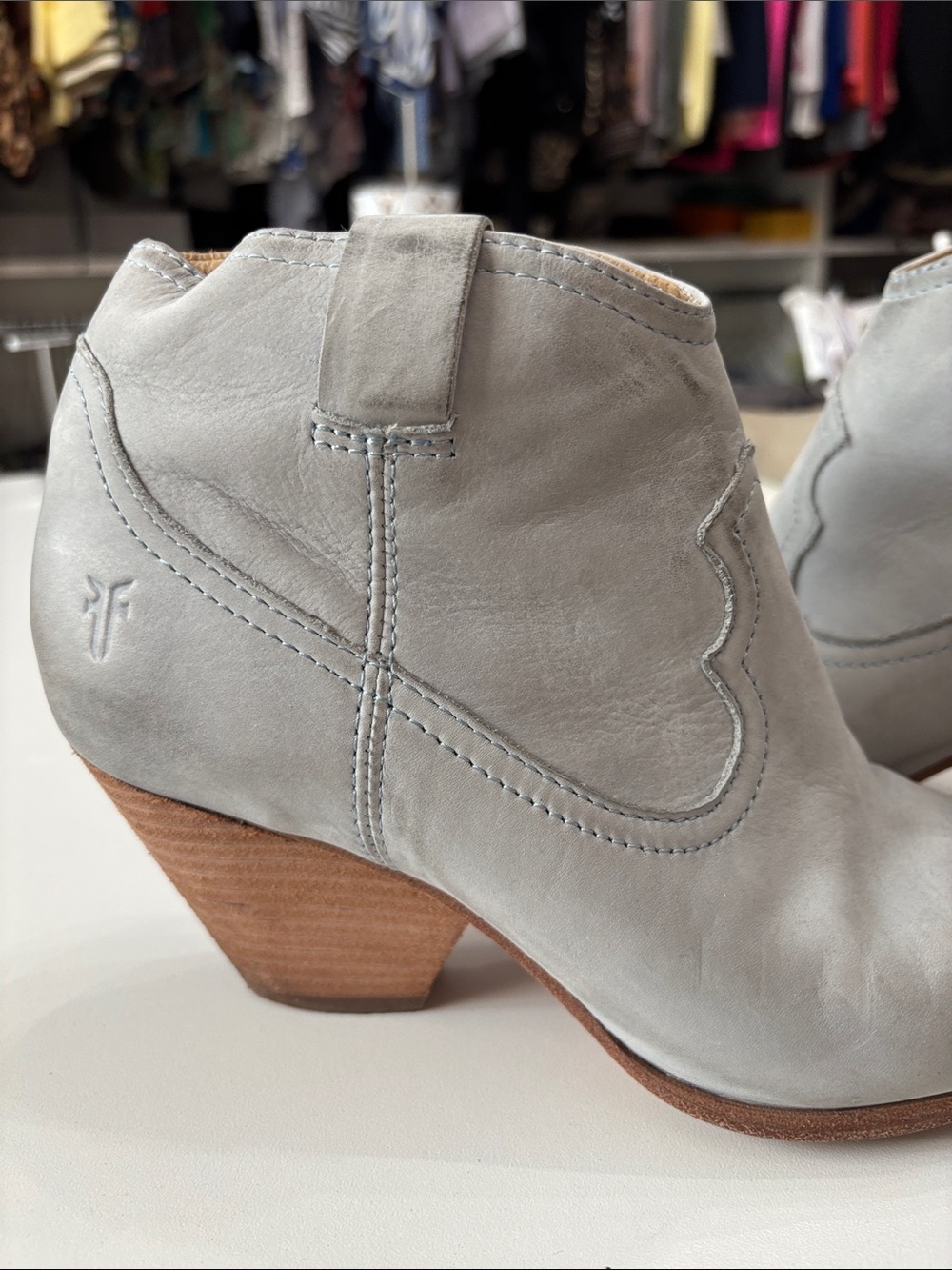 Frye Light Gray Pointed Leather Ankle Booties - Picture 2 of 9